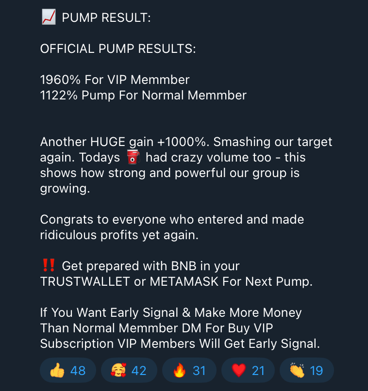 Fake success results shared by PancakeSwap Whales